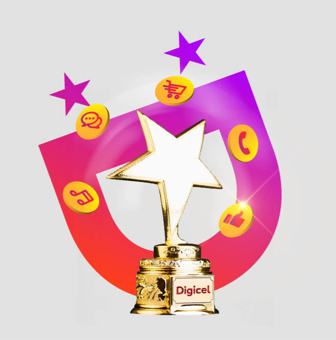 A star trophy with the text Digicel, and the Digicel logo in the background