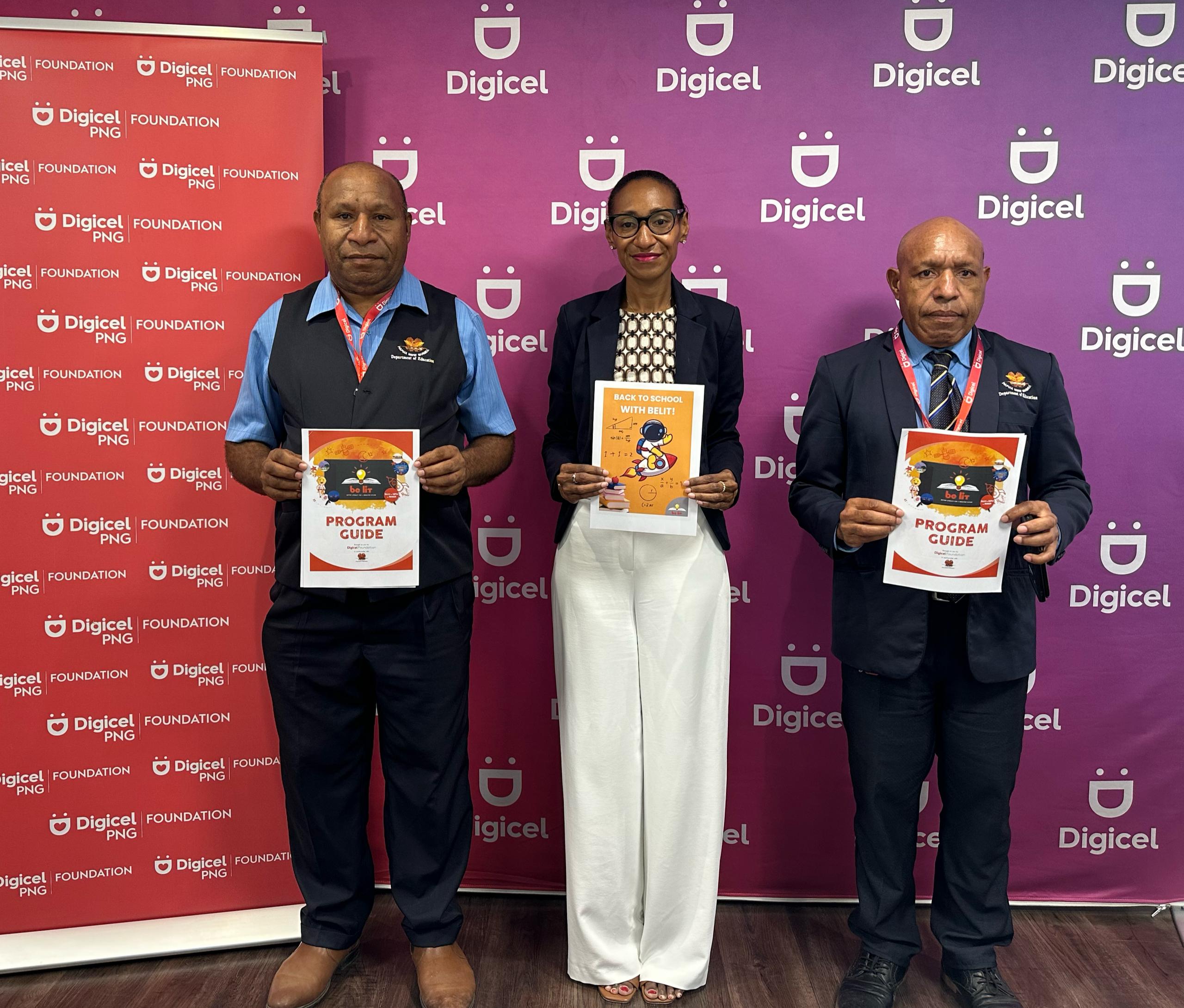 From Left – Right: Mr. John Kanjip, Acting Assistant Secretary of E-Curriculum Division; Ms Serena Sasingian, Digicel Foundation CEO; and Mr. Demi Markus, Acting First Assistant Secretary for E-Learning Division